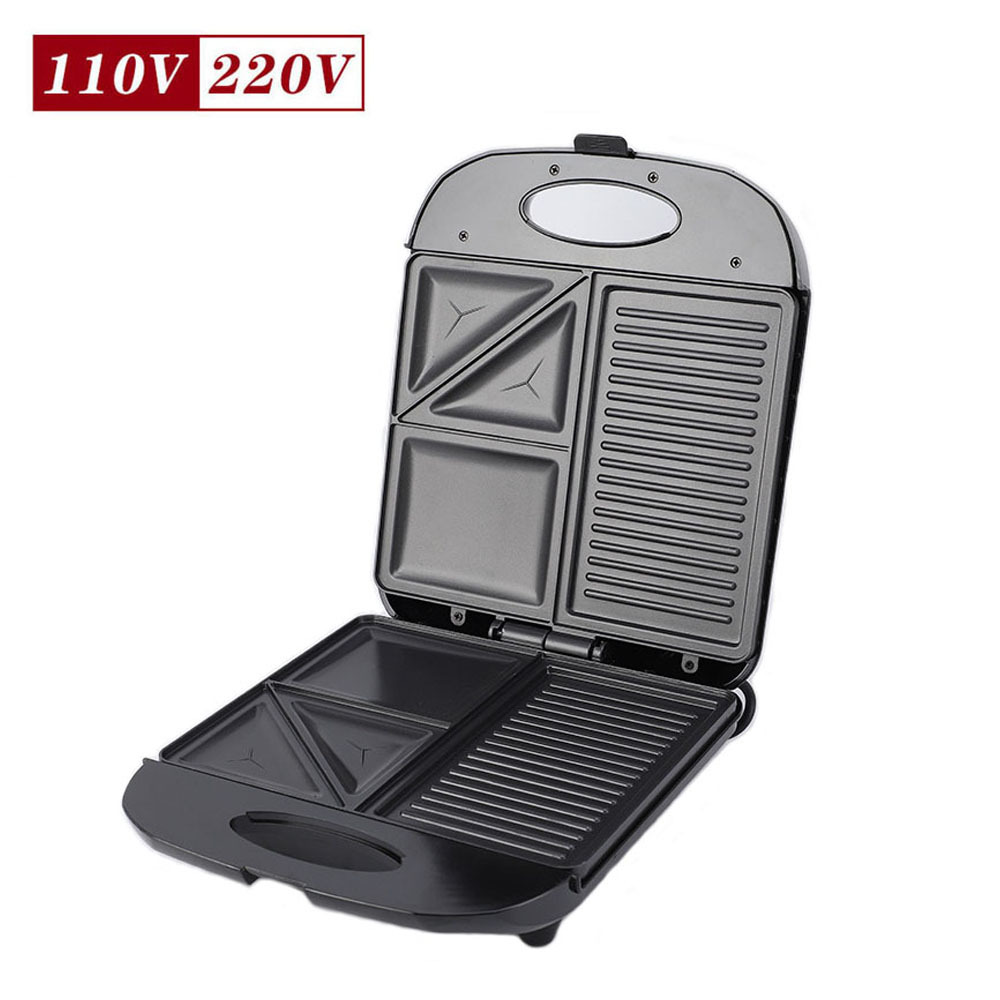 Multifuncional tres en uno máquina de desayuno estándar americano 110V máquina de waffle máquina de freír huevo sandwichera máquina de carne máquina de Panini