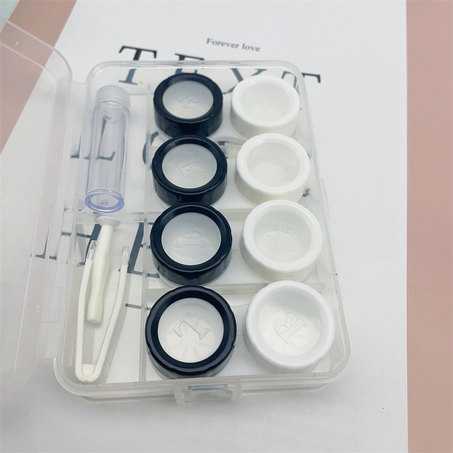 新款简约款美瞳盒伴侣盒隐形眼镜盒双联盒黑白四副装