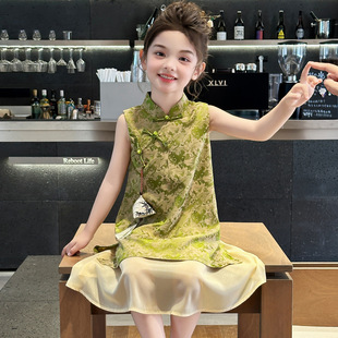 Girls' Cheongsam Dress Summer 2025 New Children's Super Pretty Hanfu Chinese Style Princess Dress Thin Dress for Girls