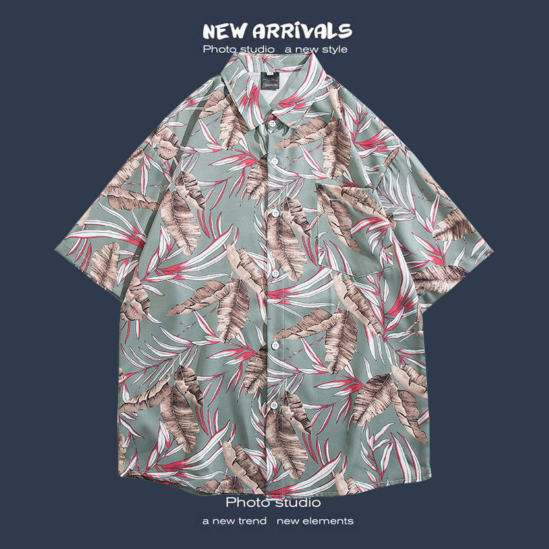 Camisa floral de manga corta Estilo de Hong Kong estilo retro de vetiver Estilo coreano moda guapo camisa de hombres y mujeres de moda y top de hadas