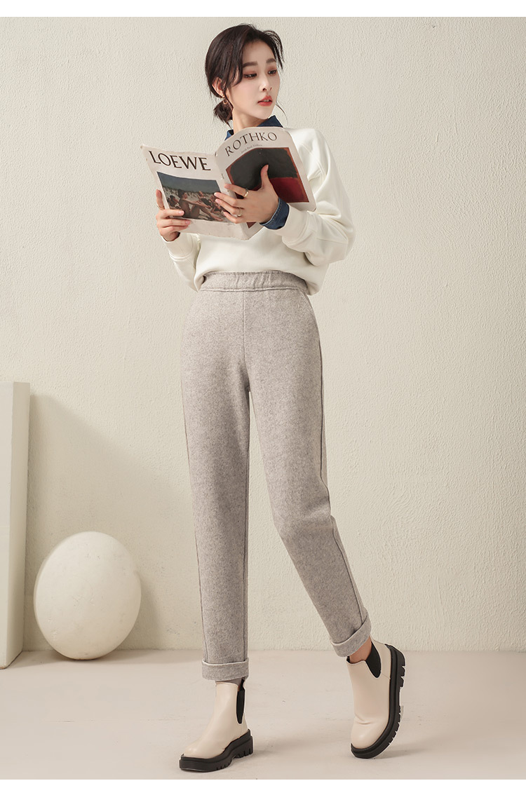 Quần culottes nữ ống rộng cạp cao dáng suông chất len mềm mại — Màu đen chi tiết 12