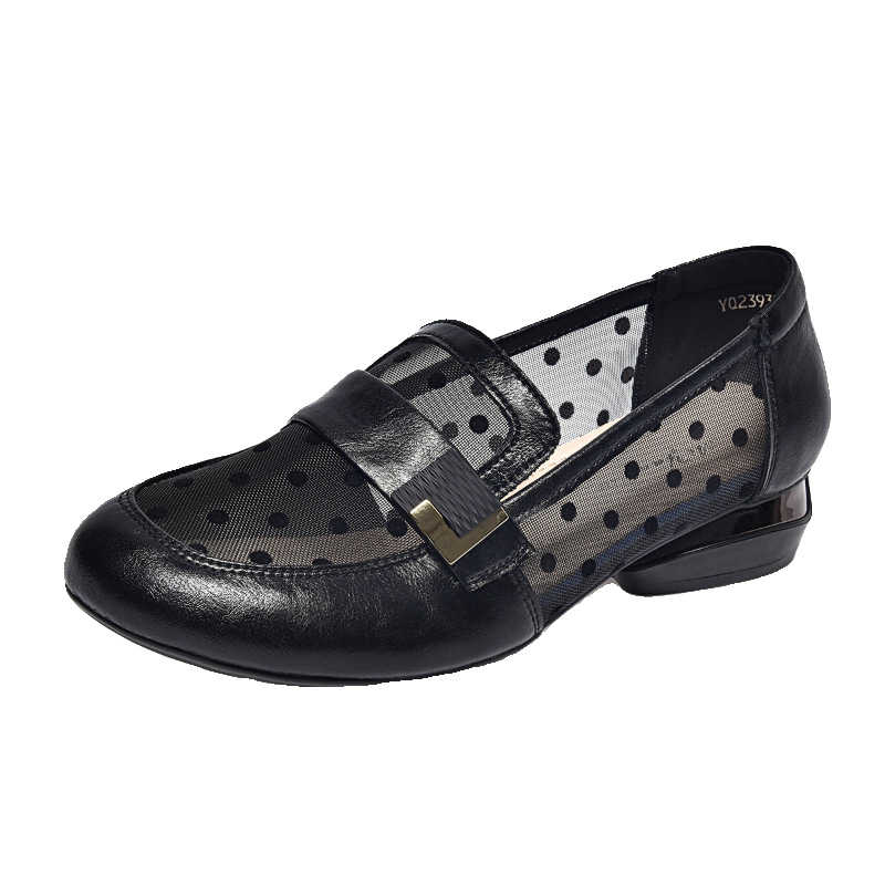 Giày lười nữ da bò đế mềm lưới thoáng khí mùa xuân hè — Kaki-3 cm
