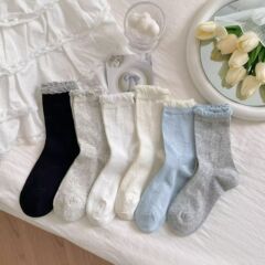 女性用ボンレスソックス、薄手中空ソックス、蝶結びバレエ風レディースソックス、日本貿易レースパイルソックス