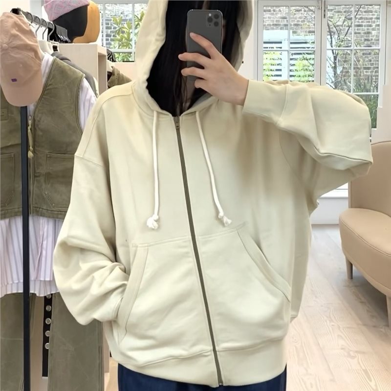 High version 24 early spring new niche design simple style embroidered Zhang Zi hooded loose zipper sweater for men and women