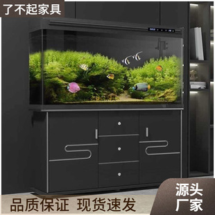 Luxury Fish Tank Aquarium Large, Medium and Small Living Room Household Glass Lazy Person No Need to Change Water Ecological with Bottom Cabinet Floor-Standing Gold