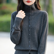 翻领灰色针织衫女开衫毛衣2024冬季新款大码显瘦高级感长袖上衣