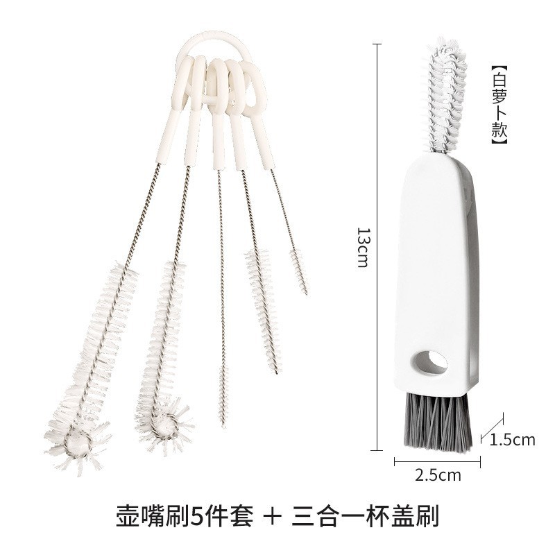 Cepillo de copa cinco en uno multifuncional Cepillo de pajita de mango largo Cepillo de lavado de copa Cepillo de biberón