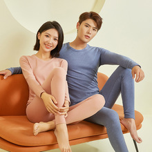 羊绒蚕丝德绒保暖内衣男秋冬发热圆领秋衣秋裤打底套装女情侣