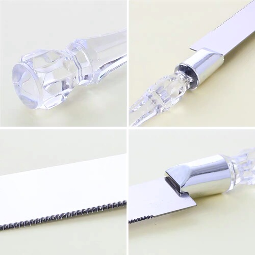 Stainless steel serrated bread knife with crystal handle 2-piece set pizza knife cake knife baking tool set manufacturer