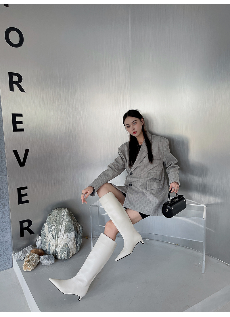 2024 Spring and Autumn Season New Versatile Simple Fashion Wide Korean Version Pointed Sleeve High Boots Soft Leather_voghion.com