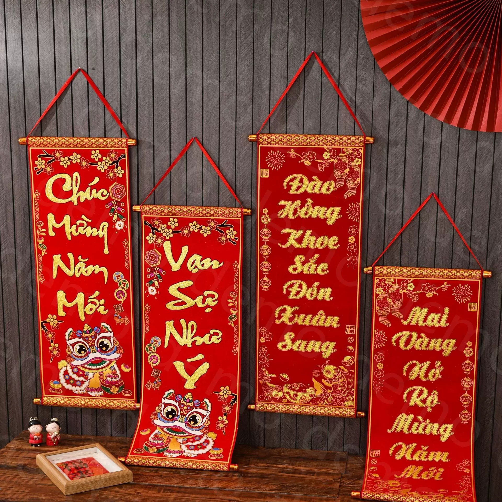 新款春节新年越南文字对联挂饰元旦过年新春喜庆大门挂件外贸装饰