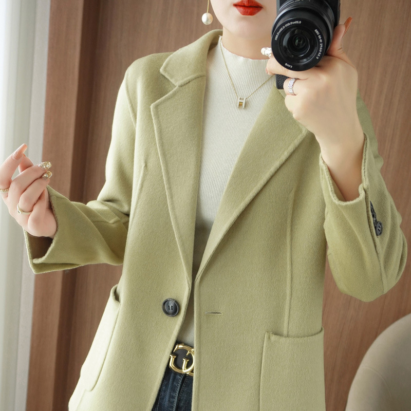 Pure cashmere coat women's short suit solid color high-end pure wool double-sided velvet slim fit small woolen coat