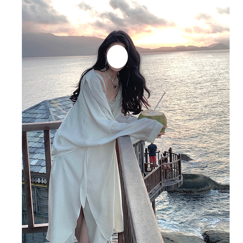 신상 화이트 자외선 차단 셔츠 여성 봄여름 미디엄 길이 긴팔 루즈 프렌치 얇은 겉옷 카디건 셔츠
