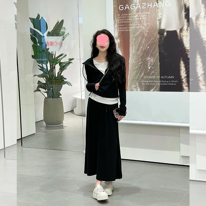 大码女装显瘦两件套夏季新款气质休闲收腰连帽卫衣半身裙套装|undefined