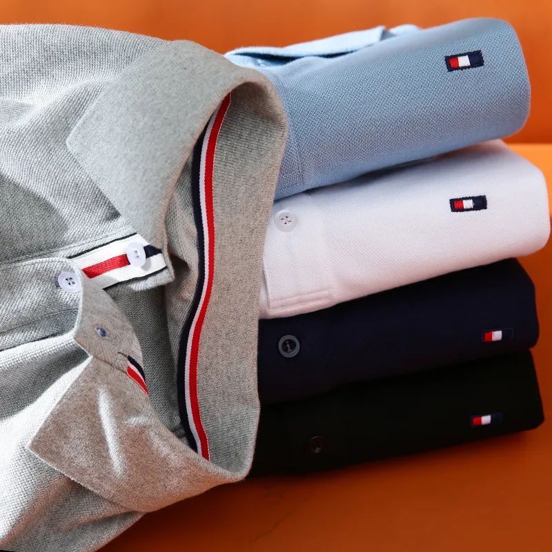 Leak-picking! Light luxury Pearl cotton exquisite embroidered men's lapel short-sleeved T-shirt business casual short-sleeved polo shirt