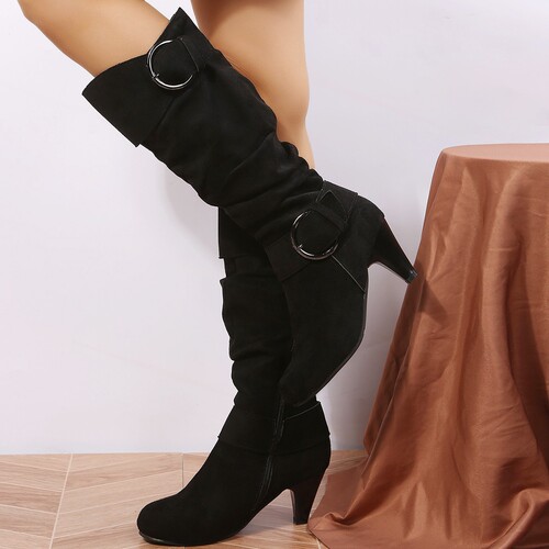 Women's Large Size Fall/Winter High Heel Boots with Solid Color PU Material