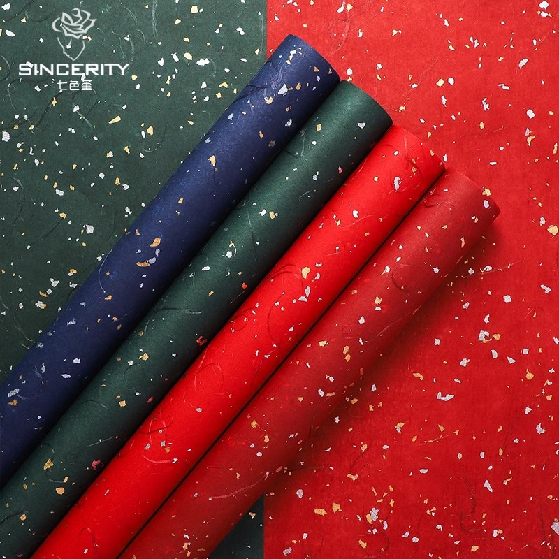 Siete colores, sueños, puntos de oro y plata, flores, flores, papel, ramo, caja de regalo, bricolaje hecho a mano, material de embalaje floral