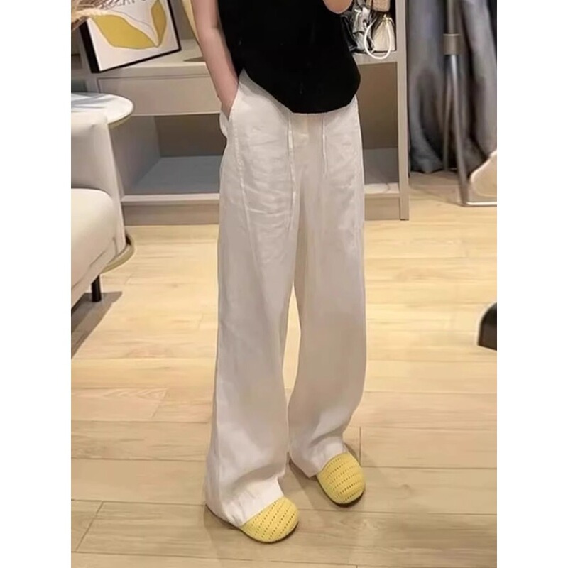 White Linen Wide-Leg Pants for Women, Summer 2026, Casual Loose Drape, Lightweight Ice Silk Straight-Leg Cotton-Linen Long Pants A4508 White Linen Wide-Leg Pants for Women, Summer 2026, Casual Loose Drape, Lightweight Ice Silk Straight-Leg Cotton-Linen Long Pants A4508