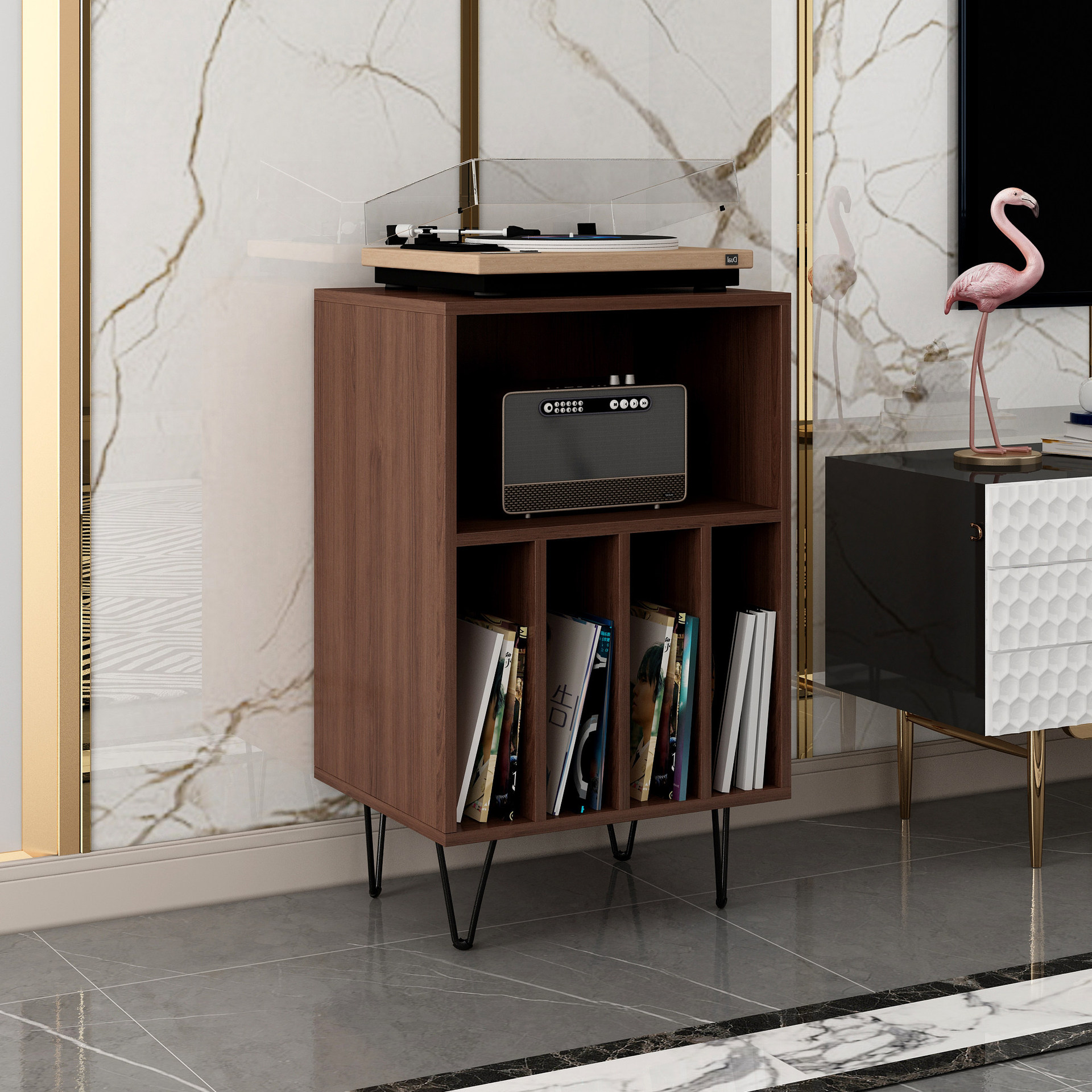 Vinyl record player cabinet, vinyl record rack, double-layer storage cabinet, record player shelf table
