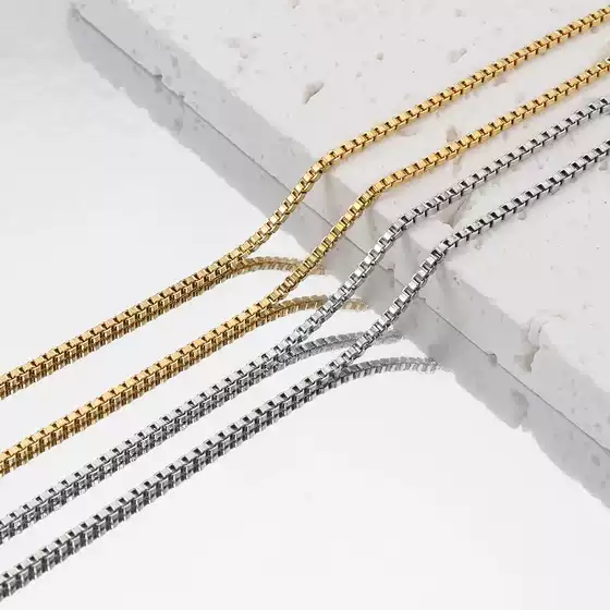 Stainless Steel Box Chain Necklace Choker Titanium Steel Square Chain Short Chain Layering Necklace Versatile Light Luxury Jewelry Chain