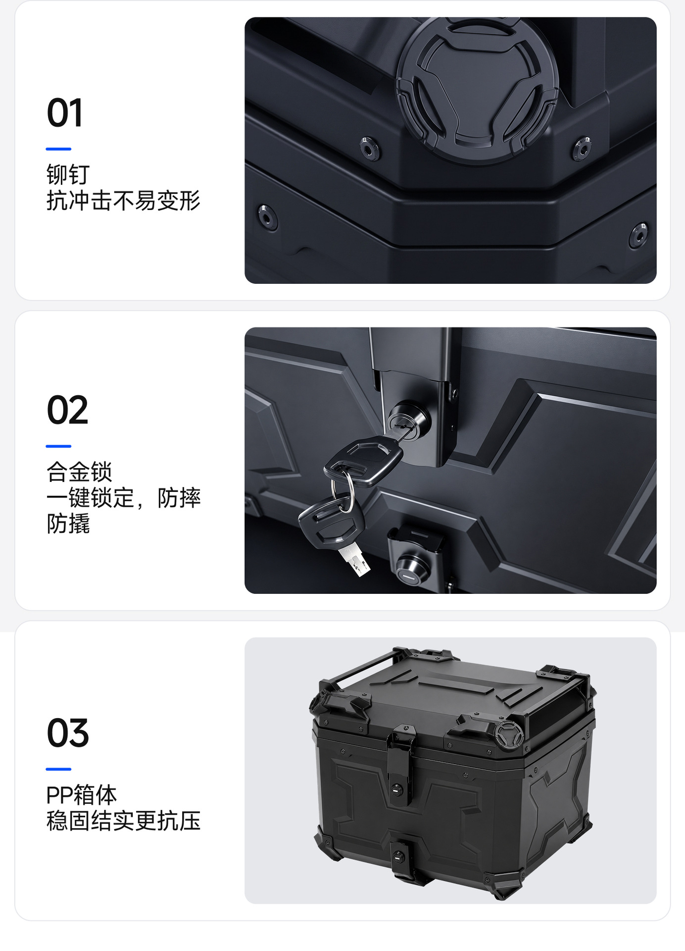 Motorcycle Universal Trunk X Model 45L 55L 65L Non-Aluminum Alloy Pp Rear Trunk No.9 Abs Tool Box