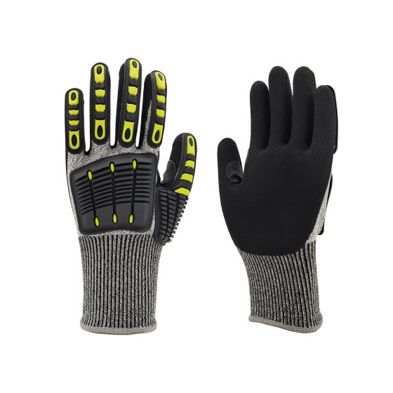 Provide CE certification grade 5 anti-cut nitrile frosted palm TPR anti-smashing, impact-resistant, shock-proof and anti-collision mechanical gloves