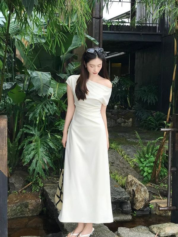气质知性简约短袖连衣裙女夏季修身显瘦长短款裙子|undefined
