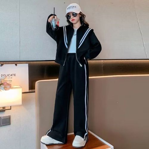 Girls' autumn zipper shirt suit spring and autumn new Korean style middle and large children's fashion casual student wear sports two-piece set