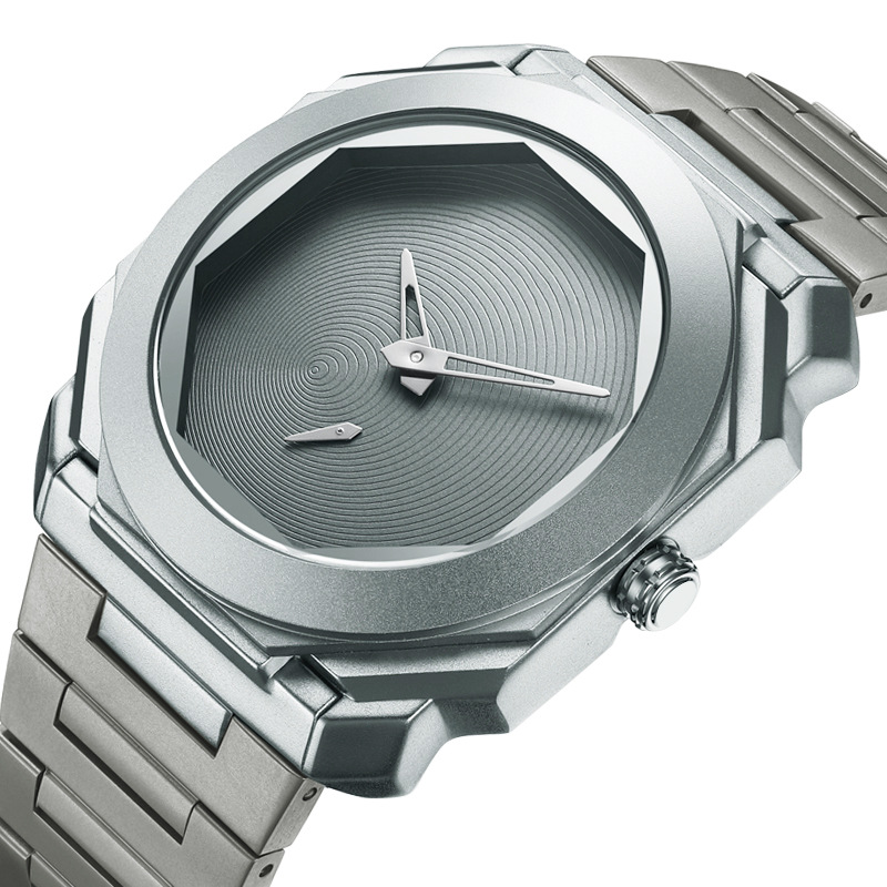Cross-Border Watch for Men, Wormhole Concept, Men's Tritium Octagonal Steel Band Quartz Watch, High-End Gray Watch for Men