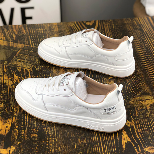 Luji genuine leather flat white shoes for women  new Internet celebrity students versatile casual sports soft sole shoes trend