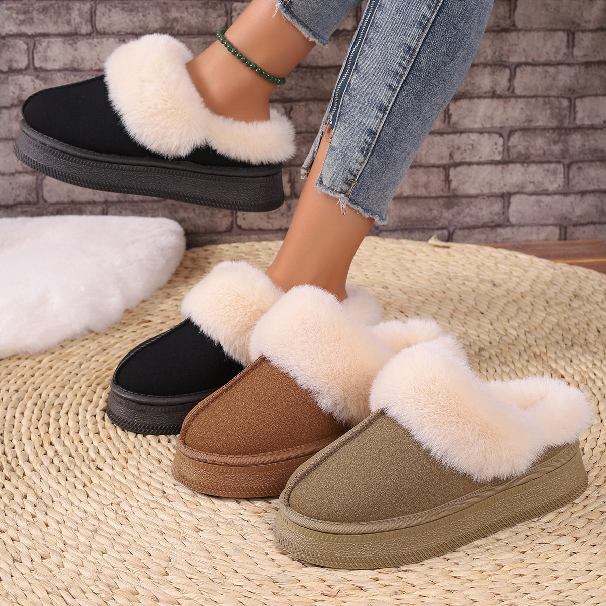 Thick-soled and fleece-thickened indoor cotton shoes woolen shoes_voghion.com