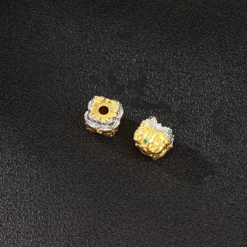 925 スターリングシルバーゴールドメッキアクセサリーフルダイヤモンドタイシルバーバレルビーズ三面仏陀転送中空ビーズ DIY ブレスレットアクセサリー|undefined