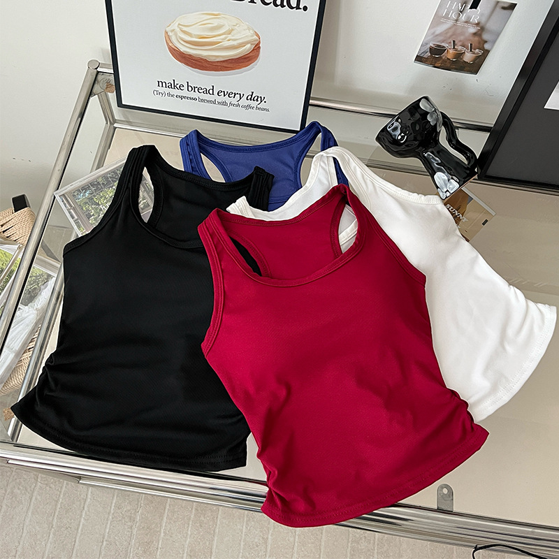 Hot Girl Sexy Camisole Women's Outer Wear with Breast Pads, Pure Lust Sports Beautiful Back Slimming Short Slimming Bottoming Top