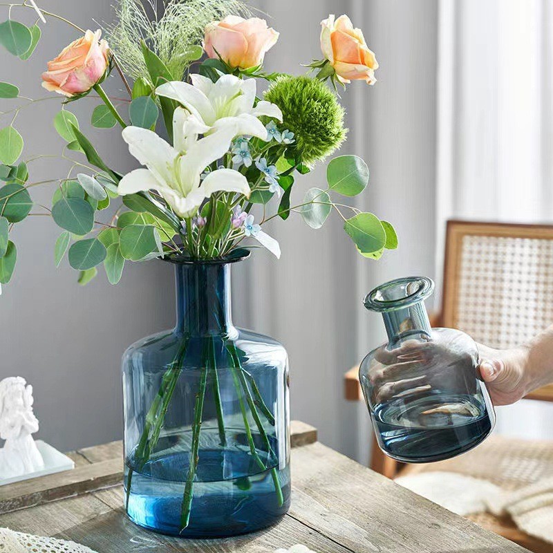 Nórdico gris smoky vasos translúcidos flap ins flores secas arreglos de flores adornos decoración de mesa