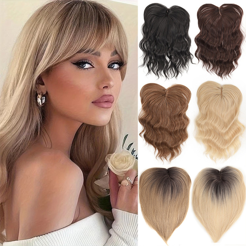 14inch European and American Synthetic Fiber Hairpiece with Bangs to Cover Scalp, Hairpiece Water Topper 14inch European and American Synthetic Fiber Hairpiece with Bangs to Cover Scalp, Hairpiece Water Topper