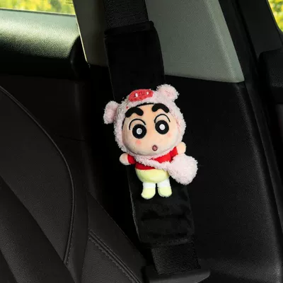 car seatbelt shoulder pad: Seat belt shoulder pad - crayon-shin-chan-shoulder-pad-pink-piglet-crayon-shin-chan-black-short-velvet-seatbelt-shoulder-pad-cover