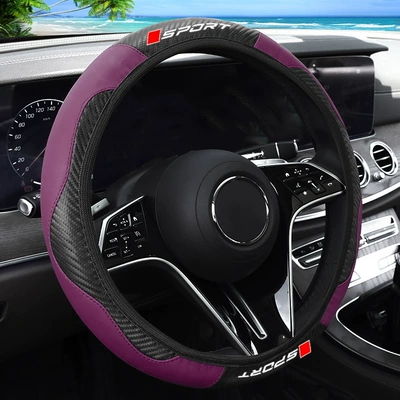 Leather Carbon Fiber Pattern and | Steering wheel cover - purple-38cm