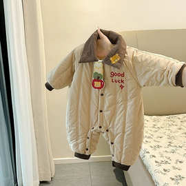 时髦婴儿衣服秋冬保暖加绒外出棉服男宝宝冬装加厚连体衣0039A163