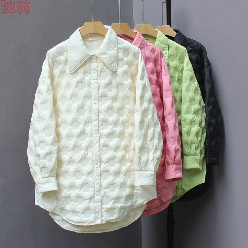 Нежный пуховик H8A Женская рубашка 2024 Новый осенний и зимний топ модная рубашка средняя длинная белая утка
