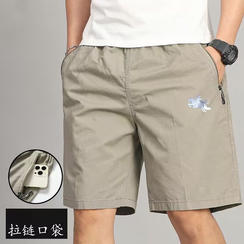 Khaki cotton shorts for men, summer casual thin mid-length pants for middle-aged and elderly dads, with zipper pockets