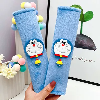 Car Seat Belt Shoulder Cover Cute Cartoon Jingle Cat Extended Men's and Women's Anti-Strangle Protection Creative Personalized Car Decoration (Seat belt shoulder pad) - plush-blue-smiling-jingle-cat-bell-pair-of-shoulder-pads-25cm