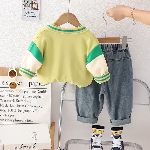 Baby Autumn Clothing Boys Handsome Chest Logo Baseball Uniform Set  New Fashionable Baby Children's Clothing Children's Three-piece Set