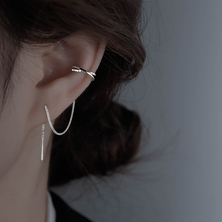 Cross tassel ear clip ear wire one-piece earrings earrings women's long high-end sense niche light luxury temperament wholesale tide