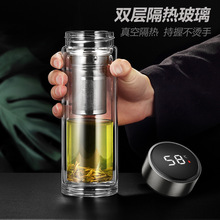 HX超大容量茶水分离玻璃水杯双层隔热智能显温男士泡茶杯子微保温