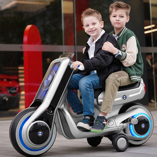 Two-Seater Kidsren's Electric Motorcycle Can Seat Two People over 3 Years Old, Three-Wheeled Male and Female Baby Large Rechargeable Toy Car
