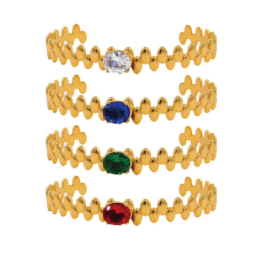 Fashion Leaves Oval Stainless Steel Plating Inlay Zircon Bangle 1 Piece