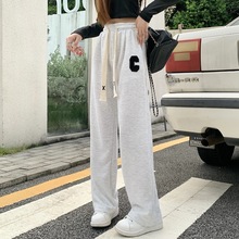 实拍2025秋装新品毛巾绣阔腿裤女卫裤休闲长裤