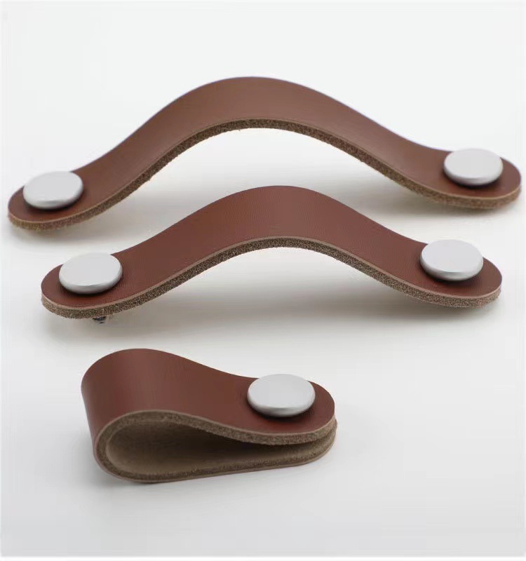 廠家直銷加厚皮質北歐櫥櫃衣櫃柜子拉手黑色棕色抽屜單孔把手現代