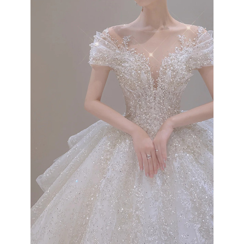 Main Wedding Dress for Brides 2026 New Model, High-Quality Texture, Off-Shoulder French Style, Heavy Craftsmanship, Maternity Gown with Train, Summer French Style Main Wedding Dress for Brides 2026 New Model, High-Quality Texture, Off-Shoulder French Style, Heavy Craftsmanship, Maternity Gown with Train, Summer French Style