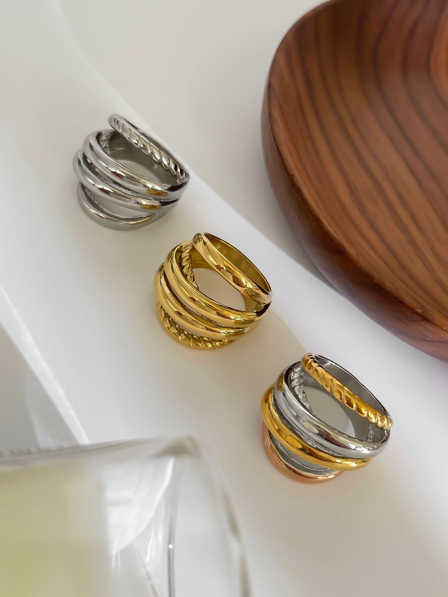 Unisex Gender PVD Coated Real Gold Plated Geometric 304 Stainless Steel Vintage Style Classic Style Waterproof Non Tarnish Surgical Steel Rings